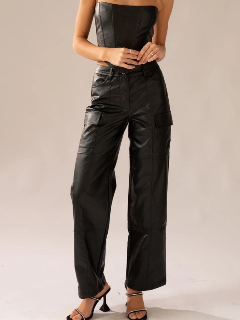 NWT Peppermayo Walk On The Wild Side PU Cargo Pants Black Size 6